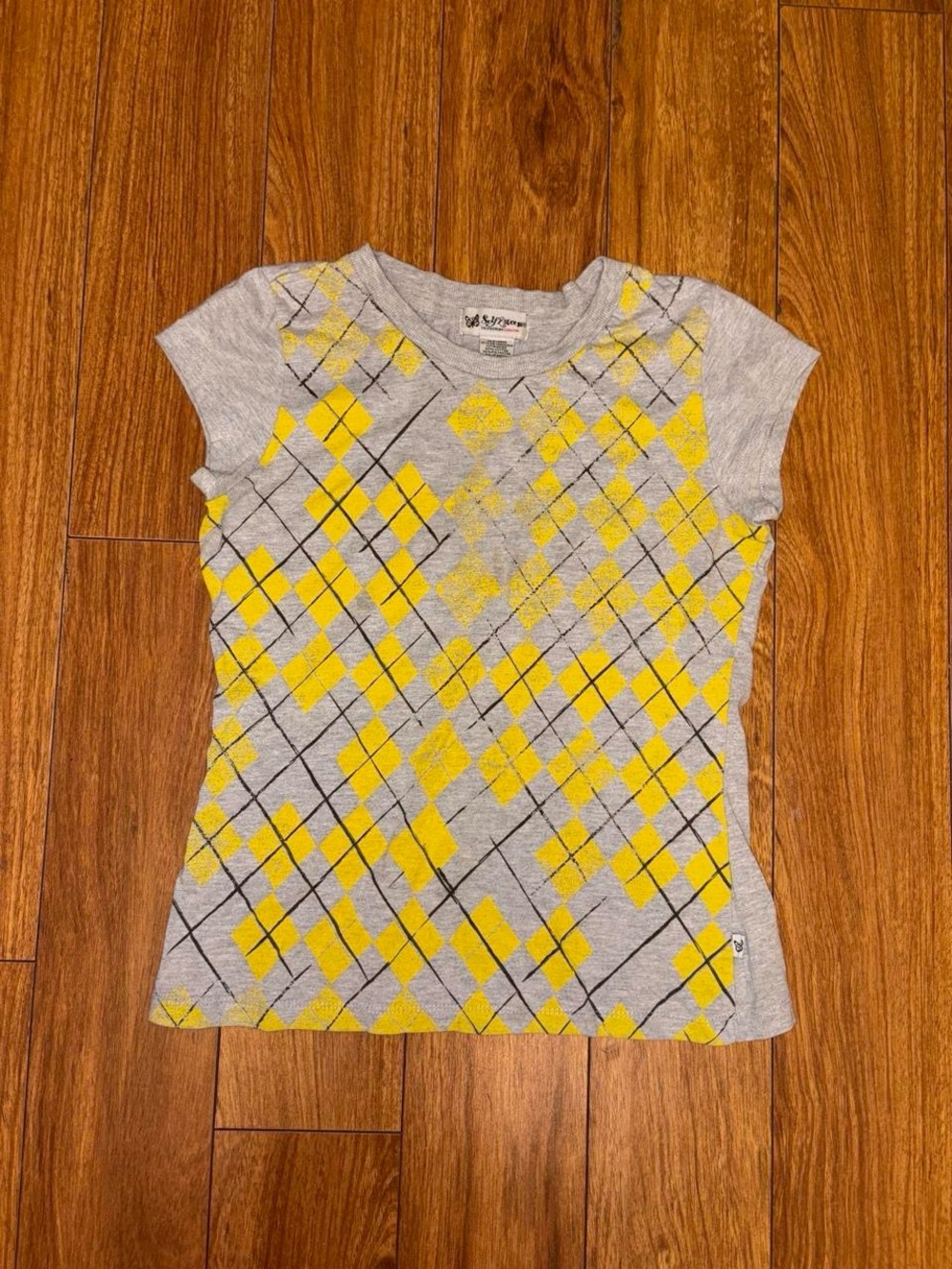 Y2K grunge yellow argyle baby tee